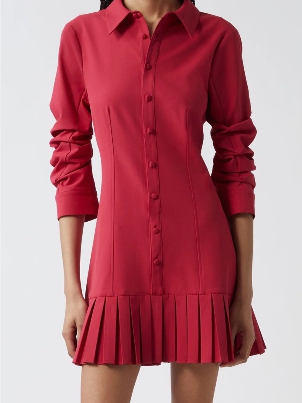 Cinq a Sèpt Lucilla Top-Stitched Pleated Hem Mini Shirtdress